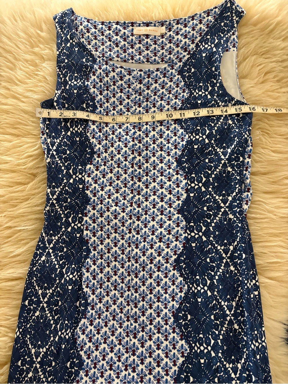 Tory Burch Navy and White Printed Sleeveless Midi Dress - Picture 3 of 7
